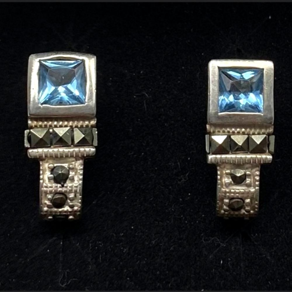Rare Silpada Marcasite Blue Earrings P0824